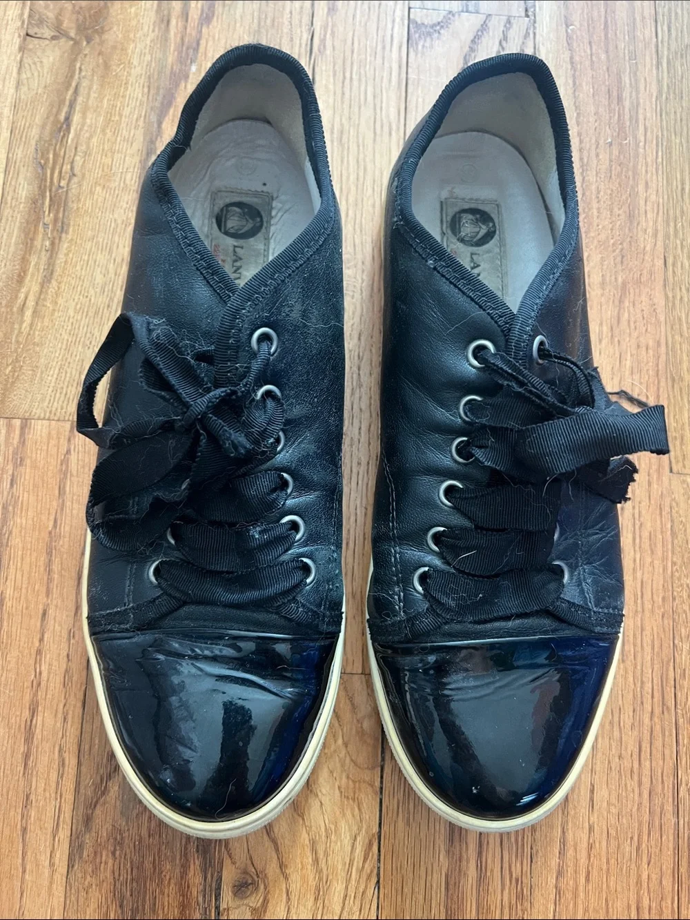 Lanvin Black Low-Profile Lace-Up Sneakers with Gloss Toe